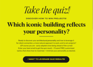 screenshot of the form to take the "what iconic building reflects your personality" quiz